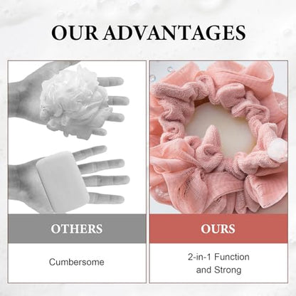 3 Pcs Soap Bar Loofah, 2 in 1 Bar Soap Loofah Pouch Can Hold Soap Effective Exfoliation for Bathing (Khaki + Coffee + Pink) - style: khaki, coffee and pink