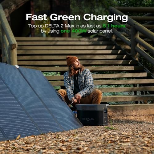 EF ECOFLOW Solar Generator DELTA 2 Max 2048Wh With 400W Solar Panel, LFP Battery Portable Power Station Up to 3400W AC Output Fast Charging 0-80% in 43 Min solar powered generator For Camping, RV - style: DELTA 2 Max+400W Solar Panel