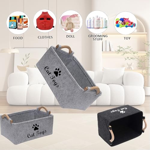 CozyCove Felt pet Toy Box Collapsible Pet Supplies Storage Basket cat toy box storage basket chest organizer，Fabric Storage Bin for Organizing Pet Toys, Blankets, Leashes, and Food grey pet Toy Box