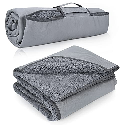 Tirrinia Waterproof Outdoor Blanket with Sherpa Lining, Windproof Triple Layers Warm Comfy Foldable for Camping Stadium, Beach, Picnic, Grass, Concerts, Car, Dog, 51''X 59'' & 59''X 80'' - color: Sliver/Grey, size: 59” x 80”