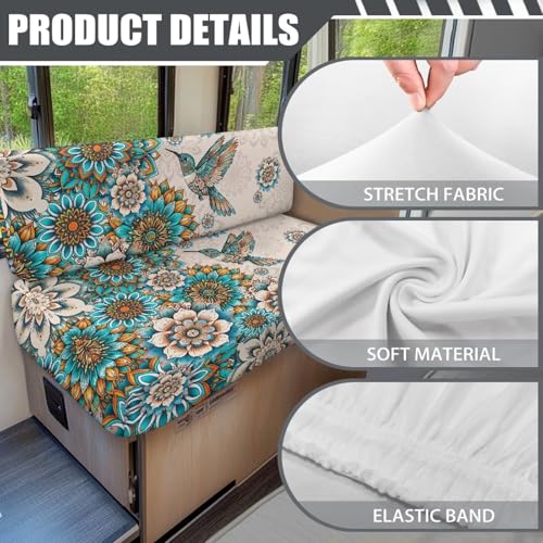 RV Sofa Covers - Stretchable Camper Seat Protector with Elastic Edges, Boho Flower Hummingbird Non-Slip Furniture Covers for RV Dinette, Lightweight & Washable - color: Boho Flower Hummingbird