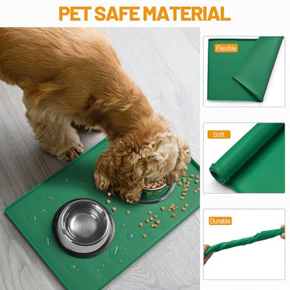 Hubulk Dog Feeding Mat,100% Waterproof Food Grade Silicone Pet Food and Water Bowl Placemat,Dishwasher, High Raised Edge to Prevent Spills,Nonslip Tray to Stop Messes on Floor（32"x24"x1.0",Hunter） - color: Hunter green, size: 32"l X 24"w