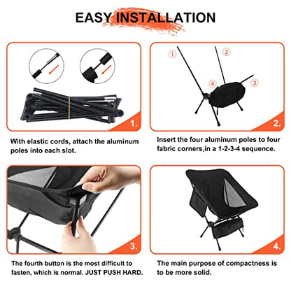 NewDoar 2 Pac Camping Chairs 2 Pack, Collapsible Portable Compact Chair, with Carrying Bag Lightweight Small Folding Chair, for Hiking & Beach & Fishing Lawn Concert - color: Black 2pack