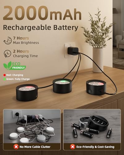 Picture Lights for Wall, 2000mAh Rechargeable Magnetic Art Lights with 3 Color Temps & RGB, Remote Dimmable Battery Operated Wall Light for Bedroom, Living Room, Gallery (Black, 6 Pack) - color: Black