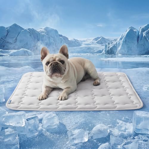 Bedsure Cooling Mat for Medium Dogs, Q-Max>0.5 Thin Breathable Cold Crate Pad for Pet, Portable Washable Kennel Bed for Summer Active Dog with Chill Cool Soothing Fabric to Rapid Cooling, 29x21, Grey - color: Pearl Grey, size: 29" x 21" (Medium)