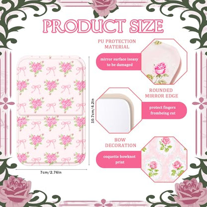 Geelin 12 Pcs Compact Mirror Bulk Mini Pocket Mirrors for Women Travel Folding Mirror Portable Hand Mirrors for Graduation Party Gift Camping Office Home(Pink Rose) - style: Pink Rose