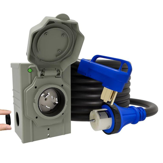 50AMP 15Feet Generator Cord with Pre-drilled Power Inlet Box, 4 Prong 125V/250V NEMA 14-50P Male to SS2-50R, STW 6/3+8/1 AWG Twist Locking with Inlet Box for Generator to House, UL&ETL Listed - size: 50A15FT
