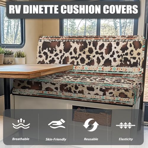 Rv Dinette Cushion Covers - Aztec Brown Cow Print Lightweight Furniture Protector for Rv Camper Car Bench Cover - Rv Couch Cover Replacement for Rv Camper - color: Aztec Brown Cow Print