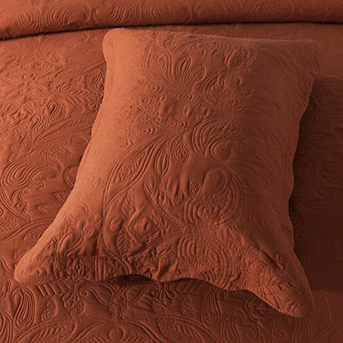 HoneiLife Queen Quilt Bedding Set - 3 Piece Microfiber Quilt Sets Lightweight Bedspreads Reversible Coverlets Retro Bed Cover Paisley Pattern Bedding Set All Season Quilts-Rust - color: Rust, size: Queen/Full-90"x96"