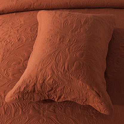 HoneiLife Queen Quilt Bedding Set - 3 Piece Microfiber Quilt Sets Lightweight Bedspreads Reversible Coverlets Retro Bed Cover Paisley Pattern Bedding Set All Season Quilts-Rust - color: Rust, size: Queen/Full-90"x96"