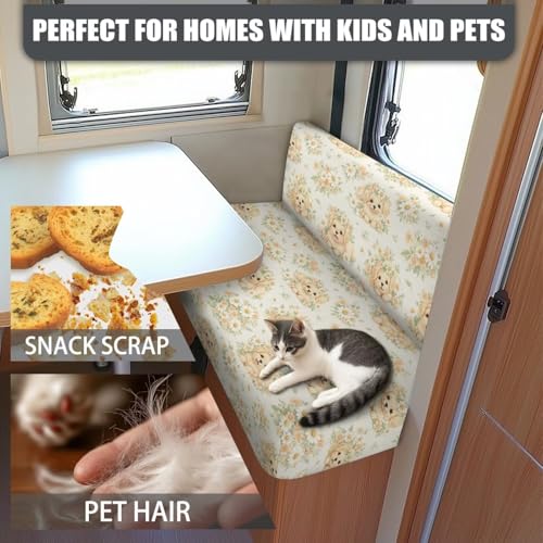 Cute Dogs Daisy Floral Print RV Dinette Cushion Covers Camper Sofa Cushion Cover Stretchable RV Dinette Seat Covers 2Pcs with Backrest & Bench Cover 2Sets - color: Cute Dogs Daisy Floral