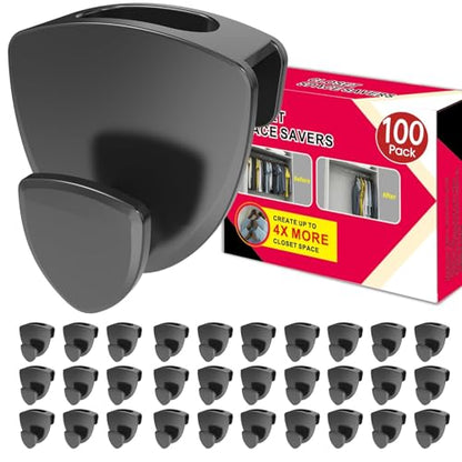 Latoxcaa Space Saving Standard Hanger Hooks 100Pcs, Upgrade Heavy Duty Space Saver Hangers Connector Hooks for Clothes, Premium Hanging Closet Organizer for Dorm, Ganchos para Colgar Ropa, Black - size: 100 Pcs