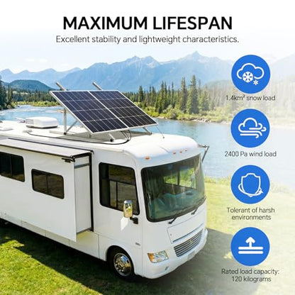 45" Solar Panel Mount Brackets Adjustable Solar Panel Tilt Mount Brackets for 100-400 Watts Solar Panel 2400Pa Windproof for Roof, RV, Ground, Boat and Off-Grid (Brackets with Cross Beams) - color: Upgrade silver
