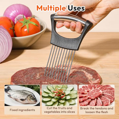Onion Slicer, Stainless Steel Onion Holder for Slicing with Protective Case, Onion Cutter Tool for Meat Lemon Potato Tomato Avocado Egg Kitchen Slicing Assistant Tool (1 PCS) - color: 1 PCS