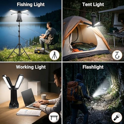 16000mAh Telescopic Camping Light, Rechargeable LED Lantern with Tripod Stand, Portable Flashlight & Power Bank, 300° Rotatable Dimmable Tent Light, Magnetic Base & SOS for Hiking, Fishing, Camping