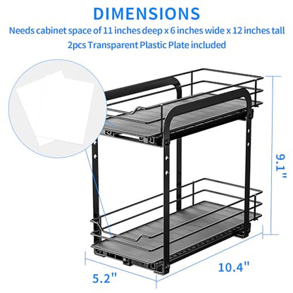 RCHYFEED Spice Organization for Cabinet, 2 Tier Pull Out Spice Rack for Seasoning Organizer, Height Adjustable Heavy Duty Metal Basket for Inside Cabinets & Pantry Closet(5.5" Wx10.5 Dx9.5 H) - size: 2 Tier-5.5''Wx10.5''Dx9.5''H