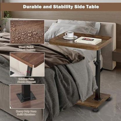 C Table End Table Adjustable Height, 360°Swivel TV Tray Table Couch Tables C Shaped Side Tables Living Room and Bedroom for Sofa, Bed,Chair (Brown) - color: Brown