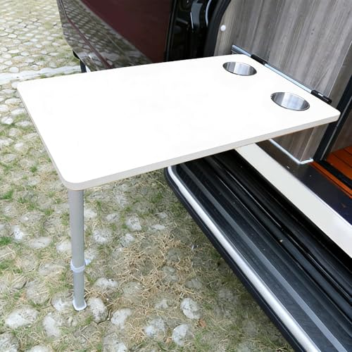 Rv Tables, Wall Mounted Folding Table with Telescopic Legs & Cup Holder for Campers Motorhomes Caravan and Yacht(White) - color: White