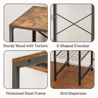 Mini Fridge Stand with Storage Shelves, 3-Tier Microwave Stand, Coffee Bar Bakers Rack, Small Refrigerator Cabinet Organizer Table for Dorm Apartment Kitchen Office, Rustic Brown