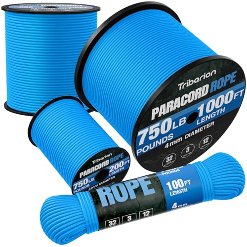 Paracord Rope 750 lb - 500ft 5/32" Parachute Cord 4MM 12-Strand para Cord - Heavy Duty Spool String for Survival,Camping Gear, Survival Bracelet, Clothesline - Blue - color: Blue, size: 500ft
