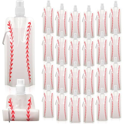 LemonRoad 24 Pack Baseball Collapsible Water Bottles Bulk 16 oz Baseball Foldable Water Bottles with Carabiner Reusable Drinking Leak Proof Container Bags for Sports Party Biking Hiking Travel Outdoor