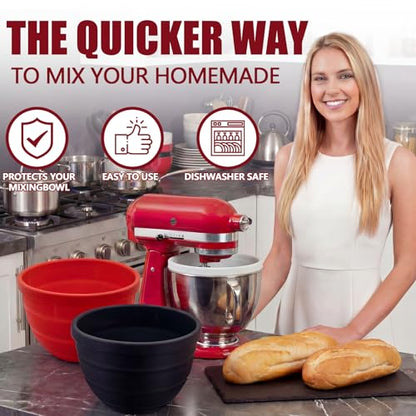 Silicone Bowl Liner for KitchenAid Mixer 4.5/5QT, Collapsible Mixing Bowl Insert with Airtight Lid, Food Grade Silicone KitchenAid Stand Mixer Bowl Liner, Heat Resistant, Dishwasher Safe, 1 Pack (Red)