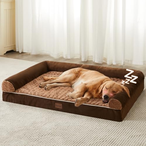 BFPETHOME Orthopedic Washable Dog Beds Large Sized Senior Dog for Comfy Sleeping with Removable Cover, Waterproof Big Soft Pet Couch Bed for Dogs Relax - color: Brown, size: 36"l x 27"w x 6.5"th