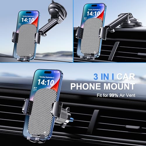 Phone Mount for Car Phone Holder [Military-Grade Suction & Stable Clip] Car Phone Holder Mount Windshield Dashboard Air Vent Universal Automobile Mount Fit Shower & Wall Mounts iPhone - style: Modle-B