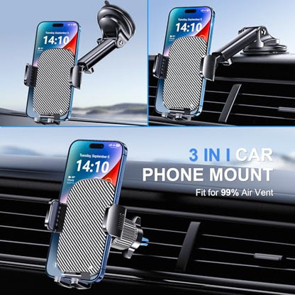 Phone Mount for Car Phone Holder [Military-Grade Suction & Stable Clip] Car Phone Holder Mount Windshield Dashboard Air Vent Universal Automobile Mount Fit Shower & Wall Mounts iPhone - style: Modle-B