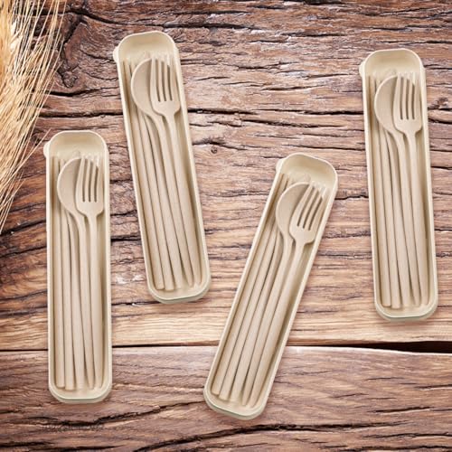ELANE 4 Sets Reusable Travel Utensils Set with Case,Camping Cutlery Set Reusable Cutlery Set with Case,Utensil Sets for Lunch Picnic Daily Use Outdoor (beige) - color: Beige