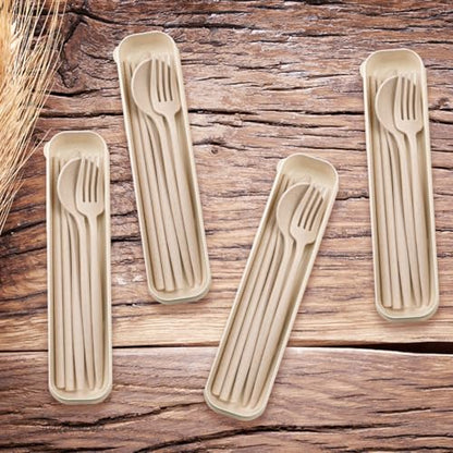 ELANE 4 Sets Reusable Travel Utensils Set with Case,Camping Cutlery Set Reusable Cutlery Set with Case,Utensil Sets for Lunch Picnic Daily Use Outdoor (beige) - color: Beige