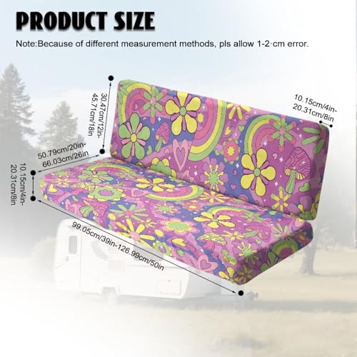 Hippie Daisy Pattern 2 Pcs RV Dinette Cushion Covers Washable Camper Cushion Slipcover Thickened Camper Seat Covers Dinette Booth Sofa Slipover for Travel Trailer Couch - color: Hippie Daisy