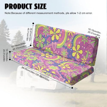 Hippie Daisy Pattern 2 Pcs RV Dinette Cushion Covers Washable Camper Cushion Slipcover Thickened Camper Seat Covers Dinette Booth Sofa Slipover for Travel Trailer Couch - color: Hippie Daisy