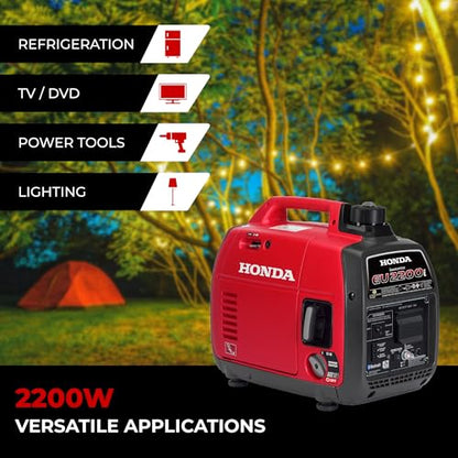 Honda EU2200i 2200 Watt Inverter Generator, Super Quiet 120V Gas Powered Portable Generator for Camping or Home Backup Power Supply, Up to 8.1 Hour Run Time (EU2200ITAN)