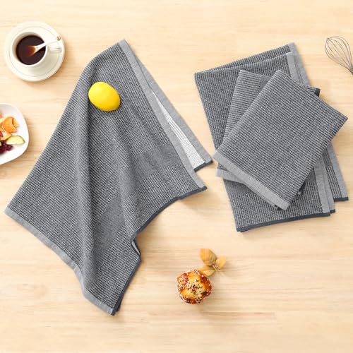 Homaxy Premium Kitchen Towels(18”x 28”, 12 Pack), Large Cotton Kitchen Hand Towels, Flat and Terry Dish Towels, 380 GSM Highly Absorbent Tea Towel Set with Hanging Loop, Grey - color: Grey, style: 12-pack