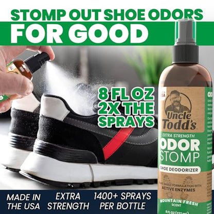 Uncle Todd's Shoe Deodorizer Spray 8oz - Proven & Powerful Enzyme Formula Spray for Shoe Odor Elimination in All Footwear (Mountain Fresh) - size: 8 Fl Oz (Pack of 1)