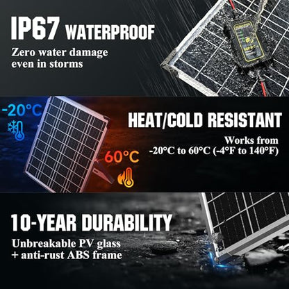 SUNAPEX 12V Solar Battery Charger: 25W Waterproof Solar Panel Kit- Aluminum Trickle Charger for Car Battery with MPPT Controller - Battery Tender Motorcycle Boat Marine RV Trailer Tractor Truck - size: 25W - MPPT