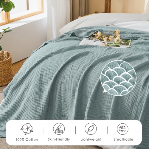 EMME Cotton Muslin Throw Blanket Couch Breathable Gauze Blanket Soft Lightweight Adults (Heather Teal, 50"x60") - color: 01 - Teal, size: Throw (50" X 60")