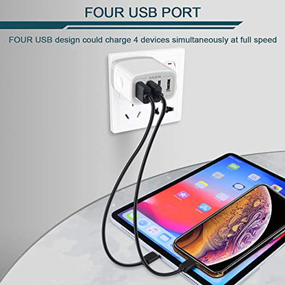 USB Charger Cube, Wall Charger Plug, AILKIN 4.8A 4-Muti Port USB Adapter | Power Plug Charging Station Box Base Replacement for iPhone 15 14 13 12 16 Pro Max/X/17, iPad Samsung Phones Charging Block - color: White