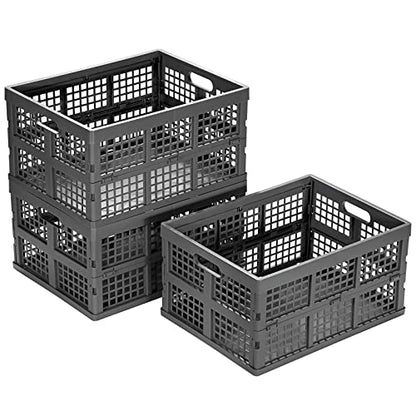 Eslite 34L Large Plastic Folding Storage Crates,Collapsible Crates for Storage,Pack of 3 (Grey) - color: Grey