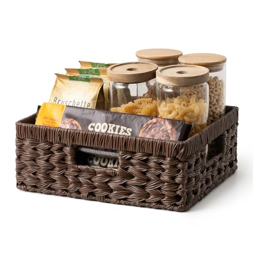 GRANNY SAYS Wicker Basket for Organizing, Wicker Storage Baskets for Shelves, Woven Baskets for Pantry Storage, Decorative Basket, Brown, 1Pack - color: Brown, size: 13"L x 10¾"W x 4¾"H