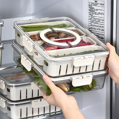 2Pack Divided Snackle Box with Lids Stackable Food Serving Tray for Fruit&Veggie Plastic Fridge Storage Container for Pantry Freezer Clear Snack Box for Meal Prep Candy Nuts Spice - size: 2Pack with 8 dividers