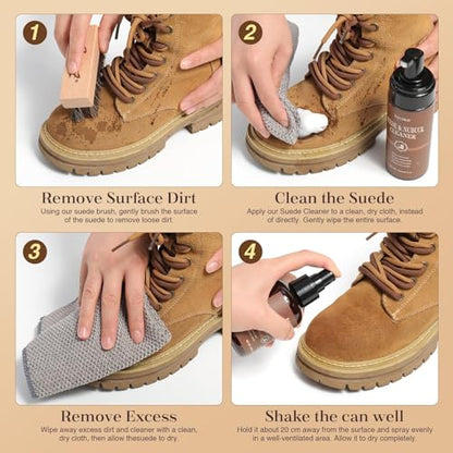 Suede & Nubuck Care Kit for Clog & Sandal, 5-Piece Set with Cleaner, Protector, Suede Brush & Eraser Clean, Microfiber Cloth, Premium Care Kit Protect for Shoes, Boots, Uggs, Jackets, Bags and Apparel
