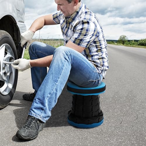 Upgraded Collapsible Stool, Portable Folding Stool with Load Capacity 500lbs for Adults, Sturdy Telescopic Seat for Camping Fishing Hiking BBQ, Blue - color: Blue