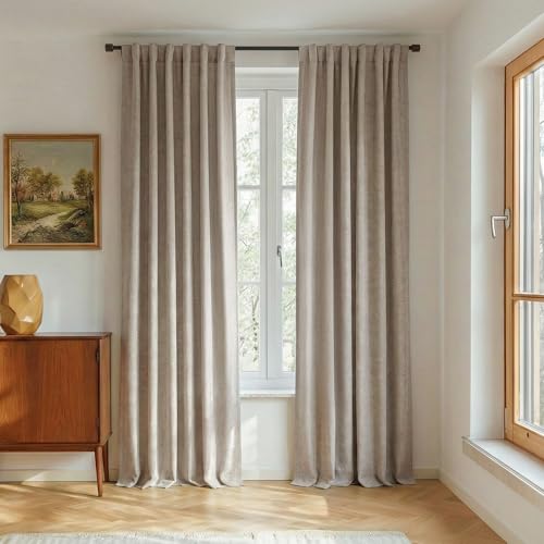 RYB HOME Natural Beige 100% Blackout Linen Curtains 78 inch Long, Thermal Insulated&Privacy Home Decor Drapes for Bedroom/Office/Nursery, Rod Pocket&Back Tab Window Treatment, W52 X L78, 2 Panels - color: Natural Beige, size: 52"W x 78"L (Pack of 2)