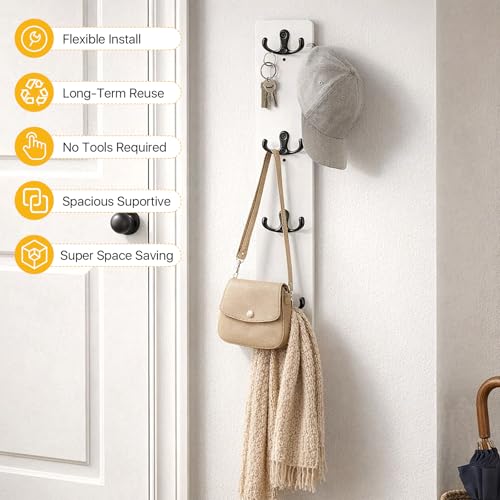 Supkiir Vertical Key Holder for Wall, Wooden Wall Mount Key Rack with 4 Double Hooks, Space-Saving White Wooden Keys Rack Organizer for Home Entryway, Garage Decor, Keys, Wallets and Pet Leashes