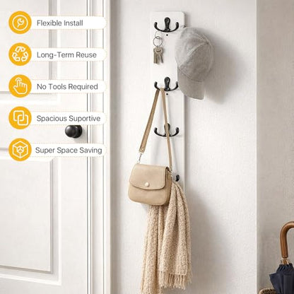 Supkiir Vertical Key Holder for Wall, Wooden Wall Mount Key Rack with 4 Double Hooks, Space-Saving White Wooden Keys Rack Organizer for Home Entryway, Garage Decor, Keys, Wallets and Pet Leashes