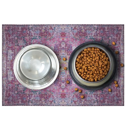 Lovewag Pets Waterproof 2-Pack Pet Feeding Mats - 16" x 24" Premium Cat & Dog Food Mat - Non-Slip, Machine Washable Food Mat Protects Floors & Contains Water Bowl Spills - Place Mats (Mystic Fuchsia) - color: Mystic Fuchsia