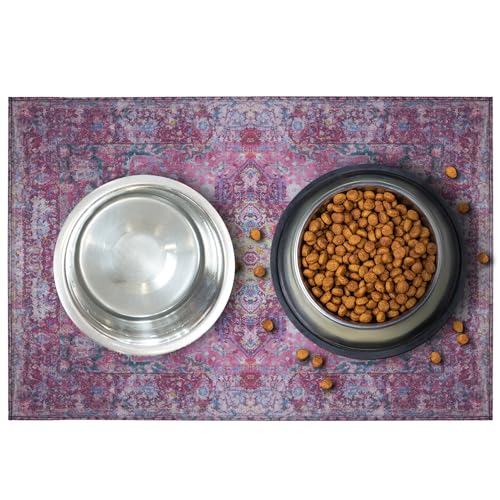 Lovewag Pets Waterproof 2-Pack Pet Feeding Mats - 16" x 24" Premium Cat & Dog Food Mat - Non-Slip, Machine Washable Food Mat Protects Floors & Contains Water Bowl Spills - Place Mats (Mystic Fuchsia) - color: Mystic Fuchsia