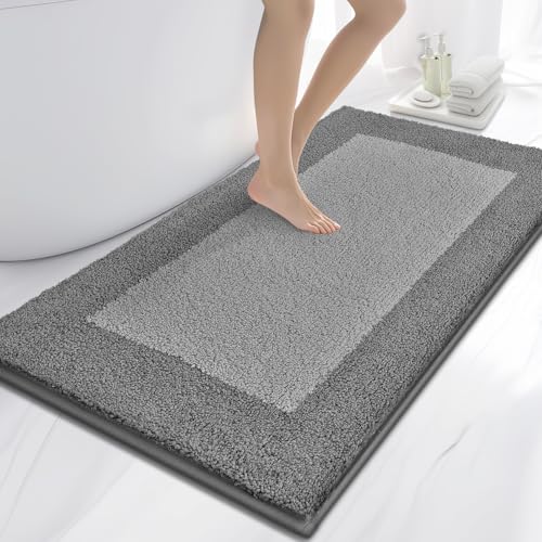 anllugs Bathroom Rugs 30" x 60", Non-Slip Extra Soft Absorbent Bath Rugs, Machine Washable Quick Dry Bath Mats for Bathroom Floor, Shower, Bathtub and Sink, Grey & Dark Grey - color: Grey & Dark Grey, size: 30" X 60"